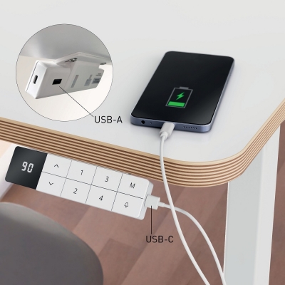 Birou ergonomic Leitz Ergo, electric, 120x70 cm, ajustabil, certificare FSC, alb